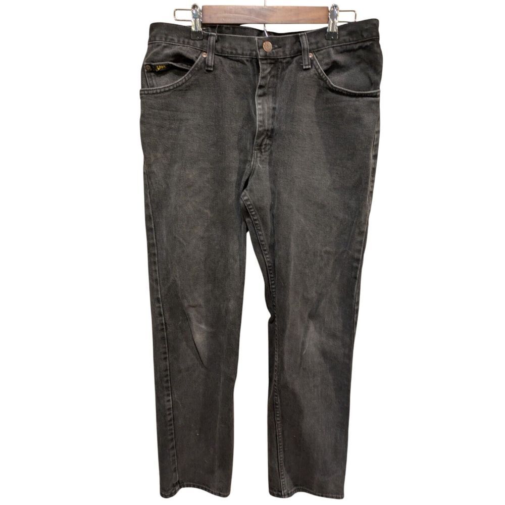 LEE Regular Fit Men's Straight Leg 100% Cotton Black Denim Jeans Size 34x32